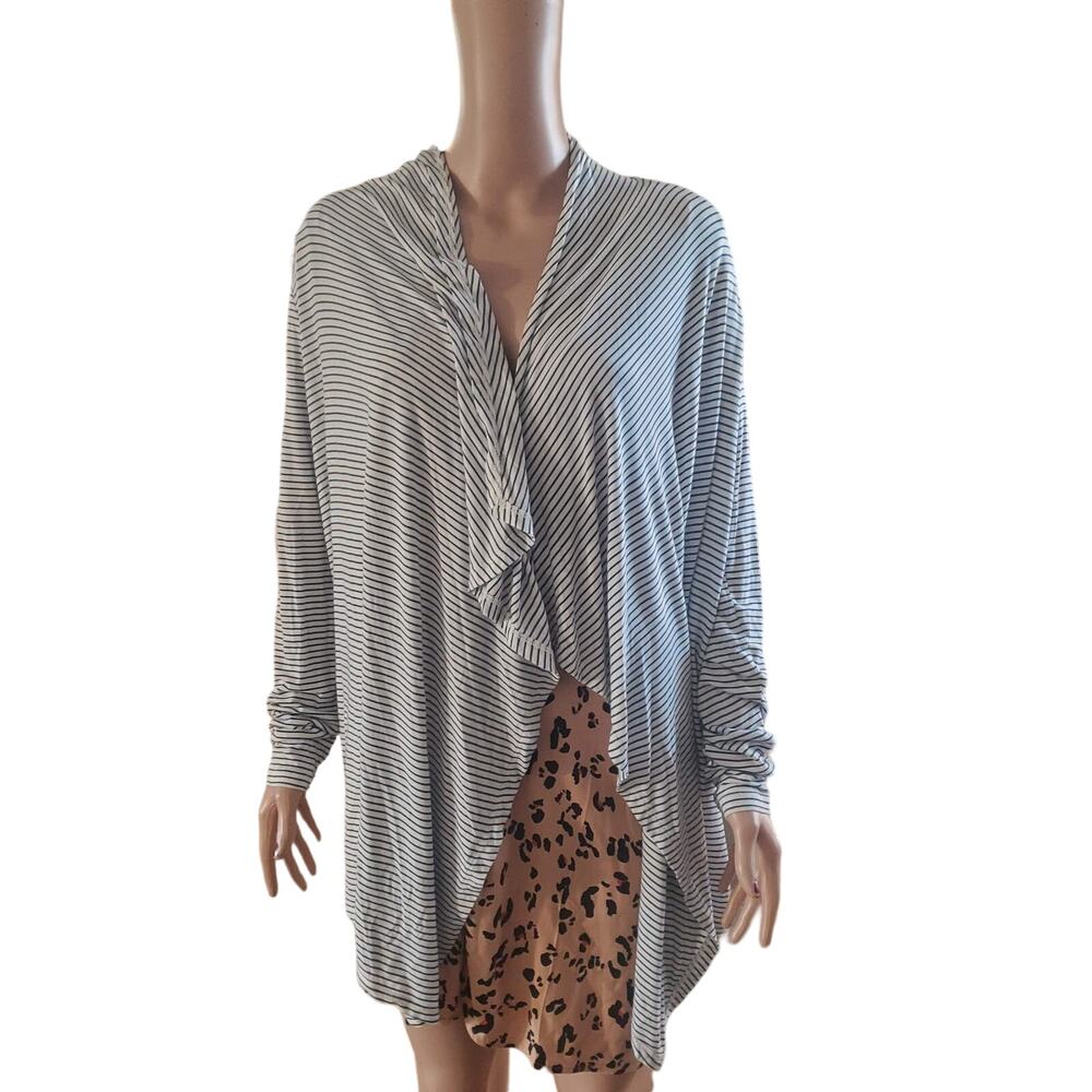 Land's End  Size M Waterfall Cardigan Lightweight Soft Knit, Blue/White Stripe